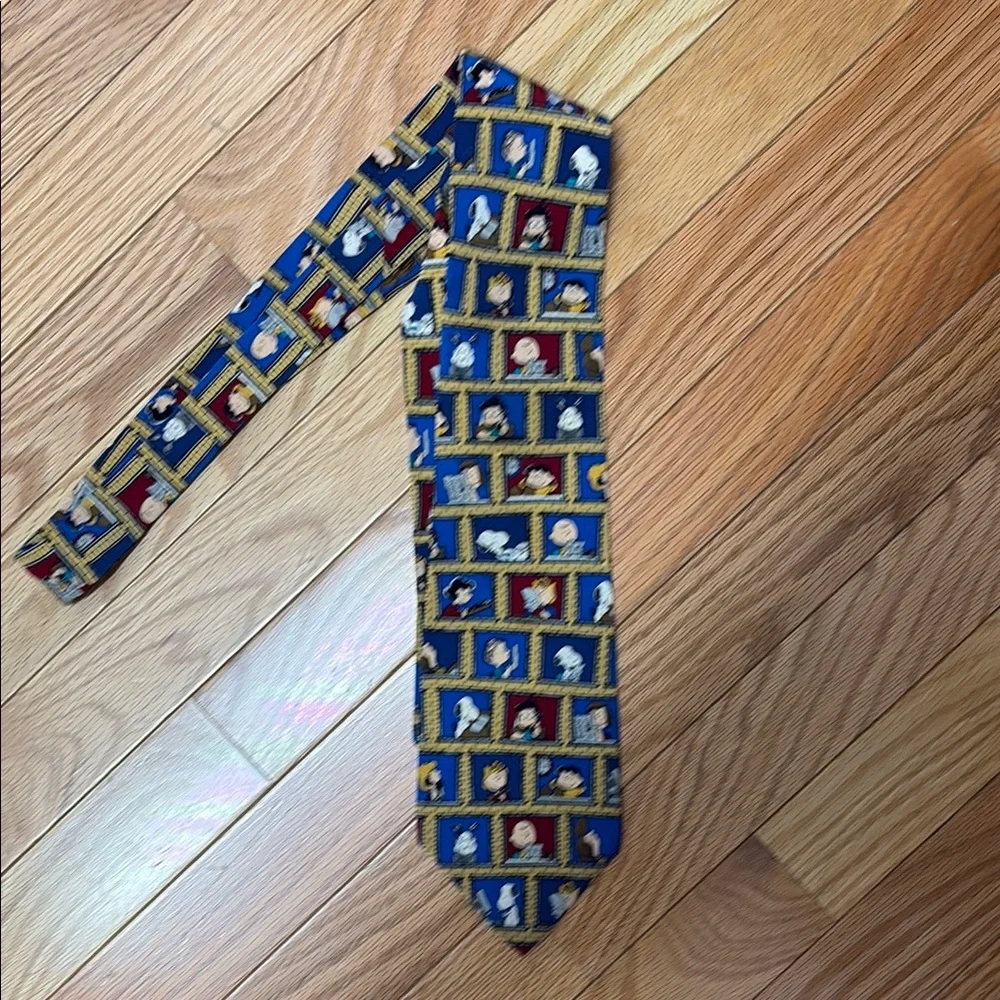 Peanuts Charlie Brown Snoopy Comic Strip Blue Window Print Silk Feel‎ Necktie